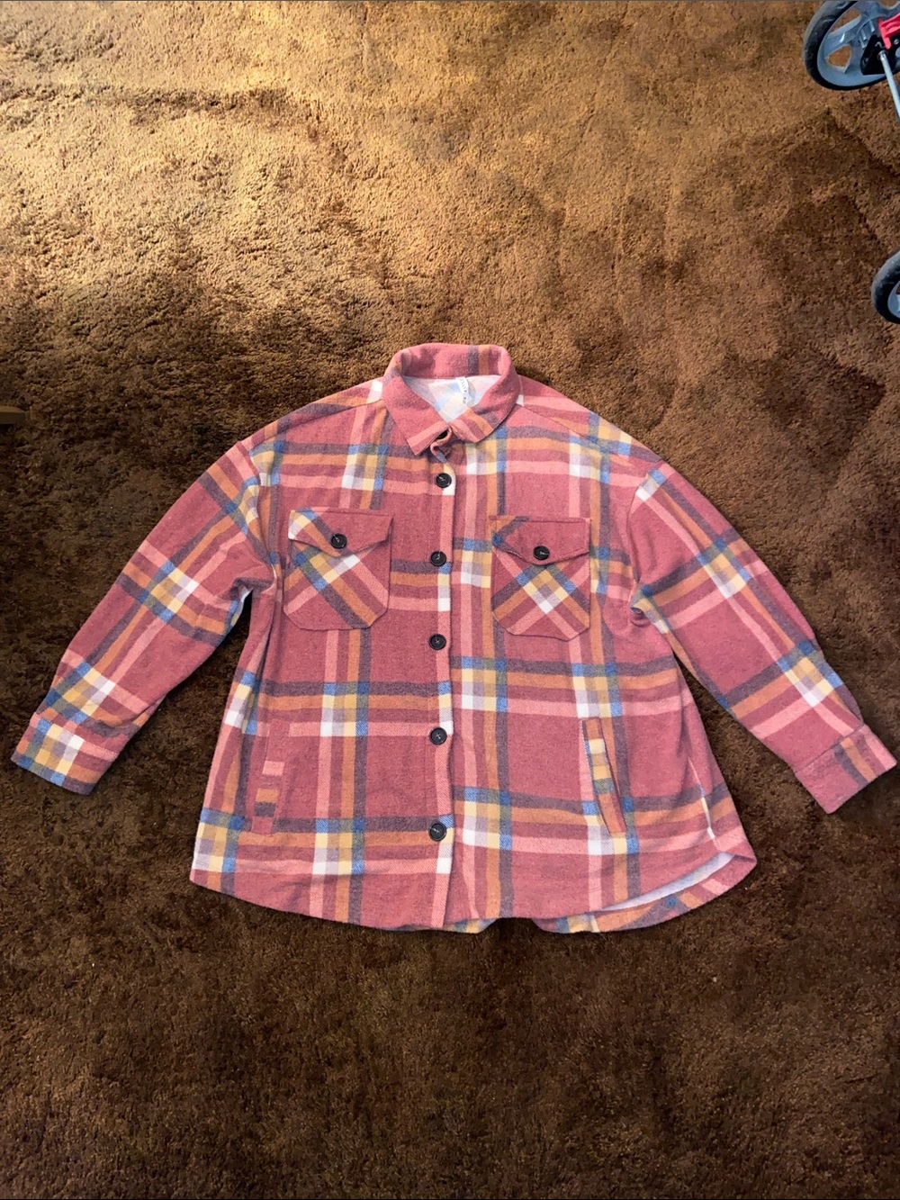 Zenana Outfitters Pink Plaid Button-Front Shacket